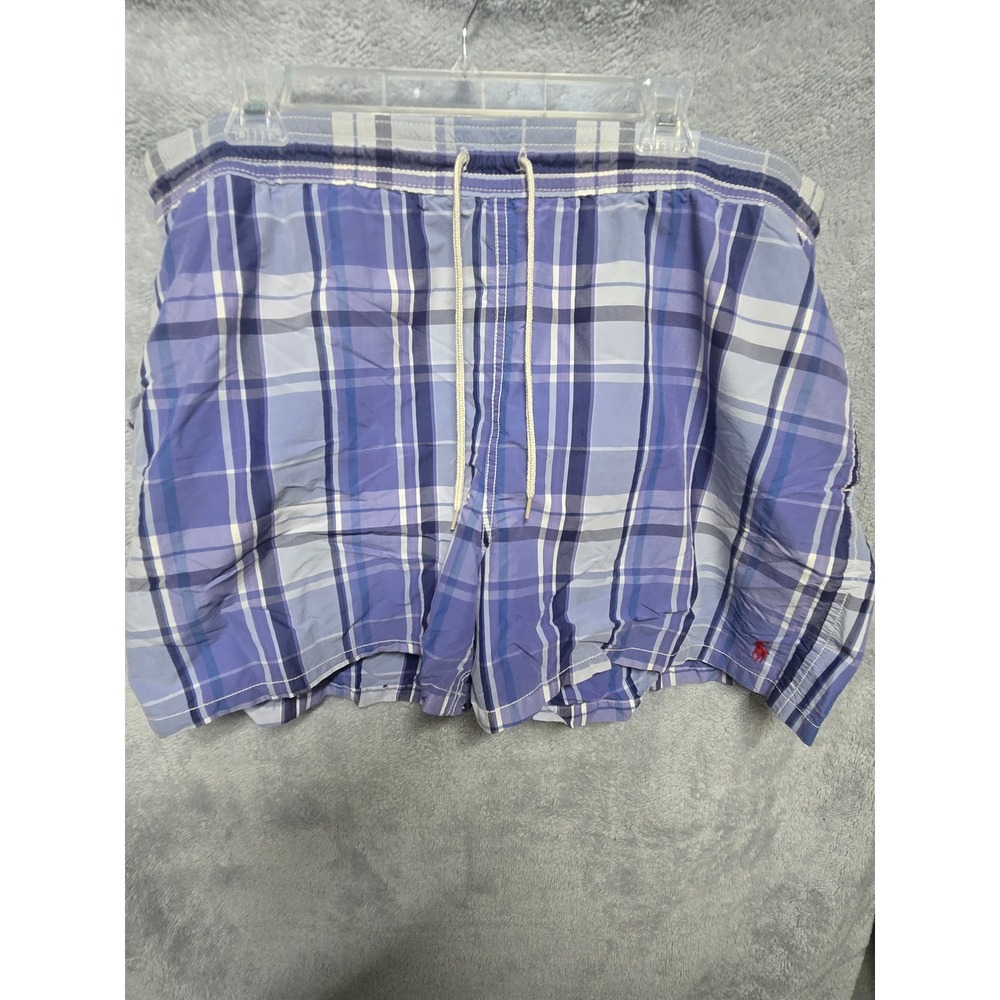 Polo Ralph Lauren Mens XXL Blue Plaid Swim Trunks Mesh Lined Board Shorts